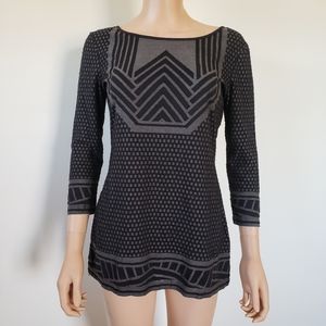 Max Studio Long Sleeve Tunic Top Gray Black XS